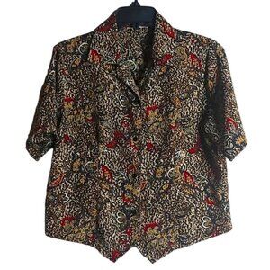 Vintage Short Sleeve Floral Print Blouse P2P 20" Fits M/L